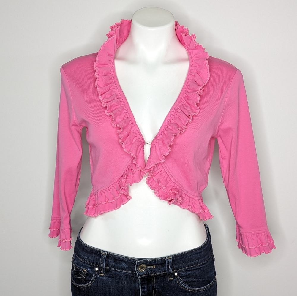 Lilly Pulitzer pink ruffle cropped shrug jacket M